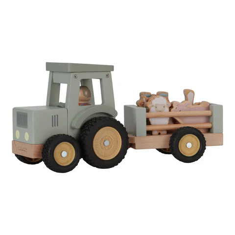 Ξύλινο τρακτέρ με καρότσα και ζωάκια Little Farm FSC