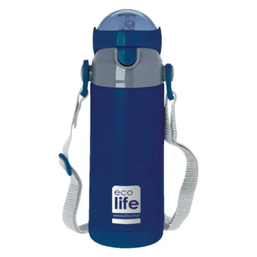 Ecolife Παγούρι Θερμός με καλαμάκι Ανοξείδωτο 400ml BLUE