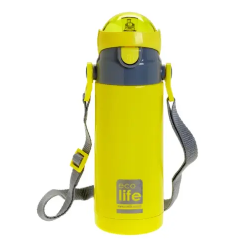 Ecolife Παγούρι Θερμός με καλαμάκι Ανοξείδωτο 400ml YELLOW