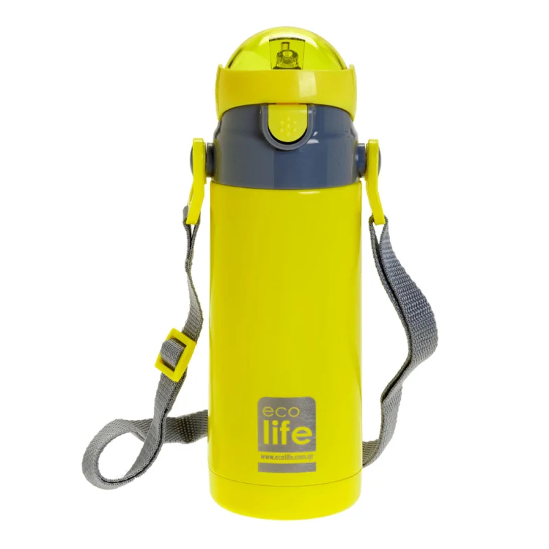 Ecolife Παγούρι Θερμός με καλαμάκι Ανοξείδωτο 400ml YELLOW