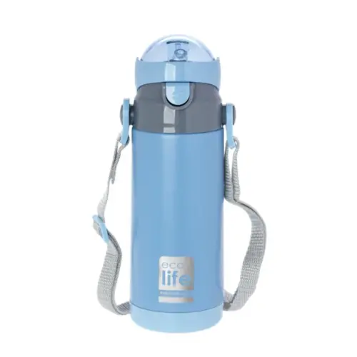 Ecolife Παγούρι Θερμός με καλαμάκι Ανοξείδωτο 400ml ΓΑΛΑΖΙΟ