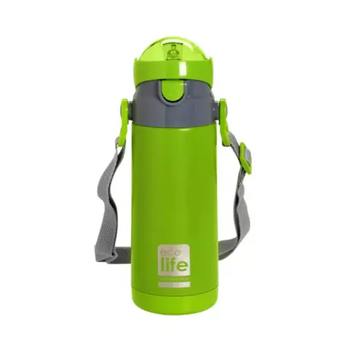 Ecolife Παγούρι Θερμός με καλαμάκι Ανοξείδωτο 400ml GREEN