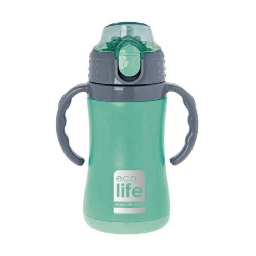 Ecolife Παιδικό Παγούρι Θερμός με Καλαμάκι Ανοξείδωτο 300ml-Mint