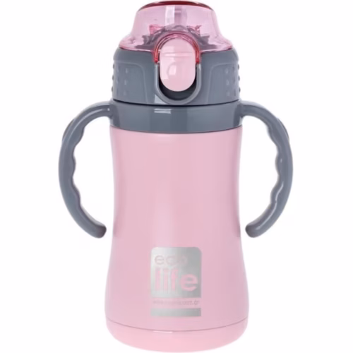 Ecolife Παγούρι θερμός με καλαμάκι Ανοξείδωτο Kids Thermos PINK 300ml
