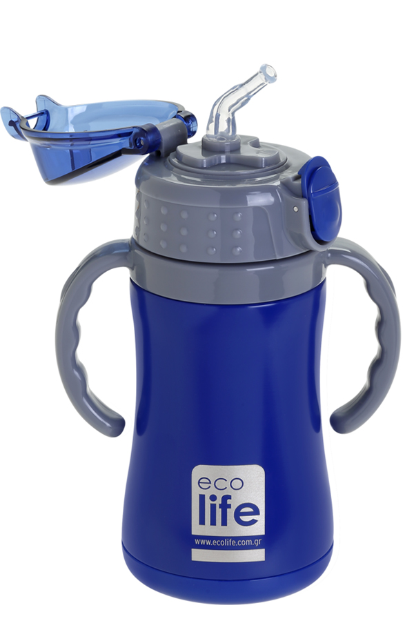 Ecolife Παγούρι Θερμός με  Καλαμάκι Ανοξείδωτο 300ml Navy Blue